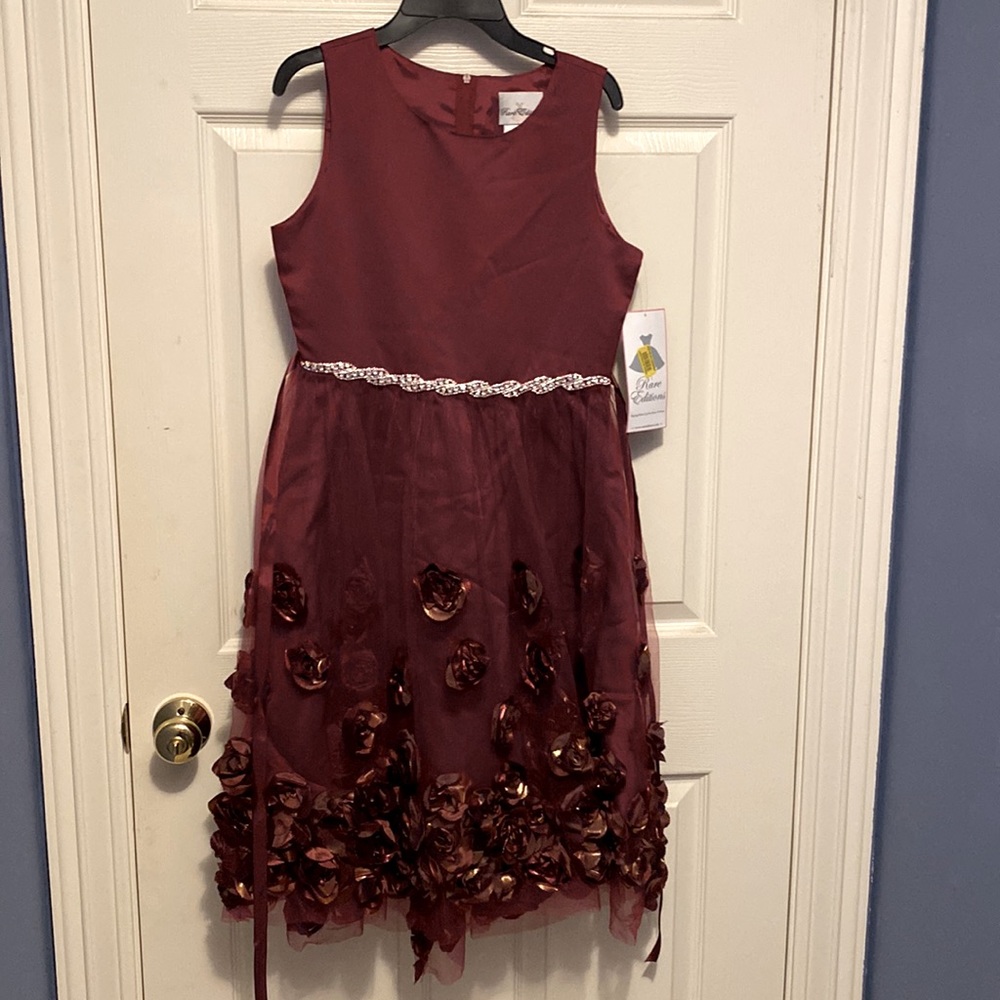 Burgundy formal dress with rhinestone “belt”
